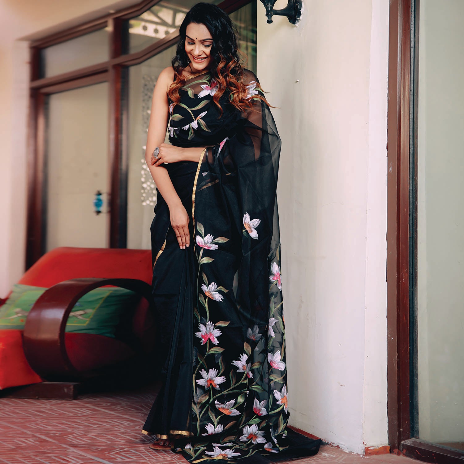 BLACK MOST PRETTY ORGANZA SAREE - Mr & Mrs Creation - 4186662