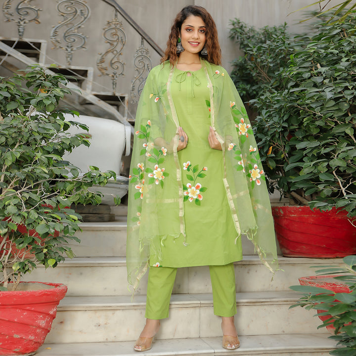 Green Blossom Cotton Suit Set