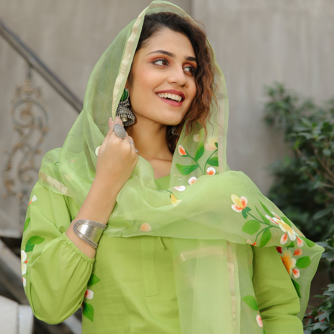 Green Blossom Cotton Suit Set